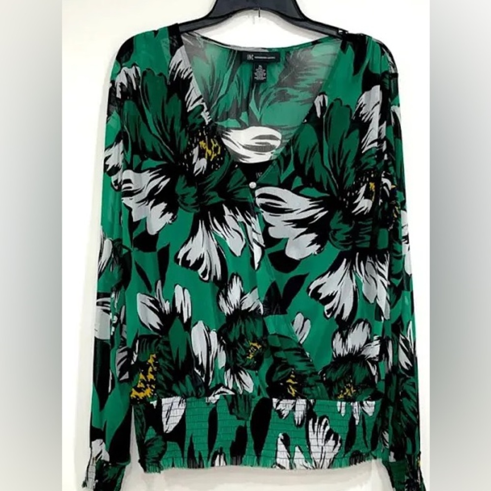 INC International Concepts Green Floral Blouse